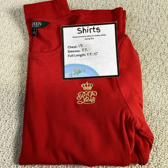 Lauren Ralph Lauren Red Long Sleeve T-Shirt Crown Logo Embroidery - Picture 6 of 6